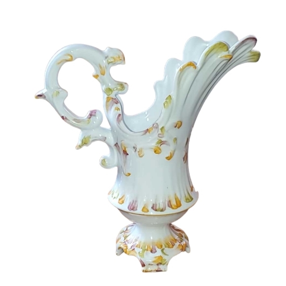 Vintage 12" Capodimonte Porcelain Pitcher Vase Rose Floral Handmade in Italy - Picture 2 of 11